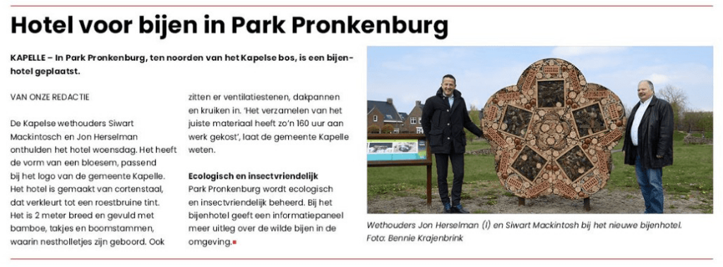 Kranten artiekel insecten hotel